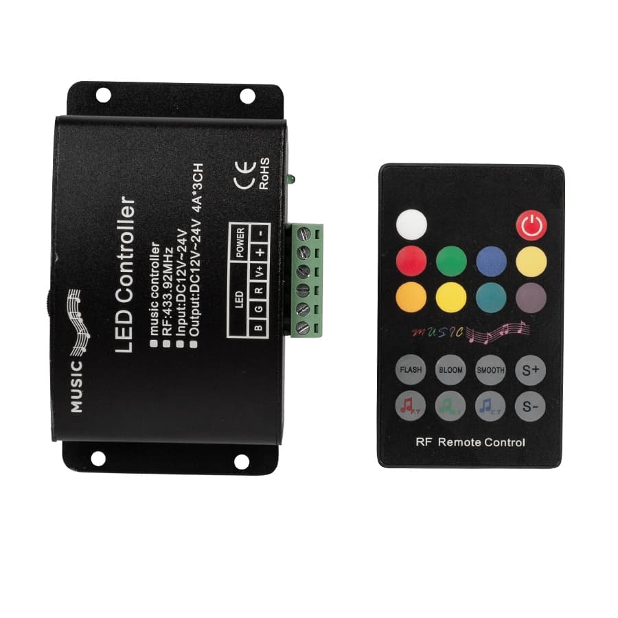 RF аудио контролер за RGB LED осветление 12А / 12-24V DC / 144W (12V) 288W (24V)