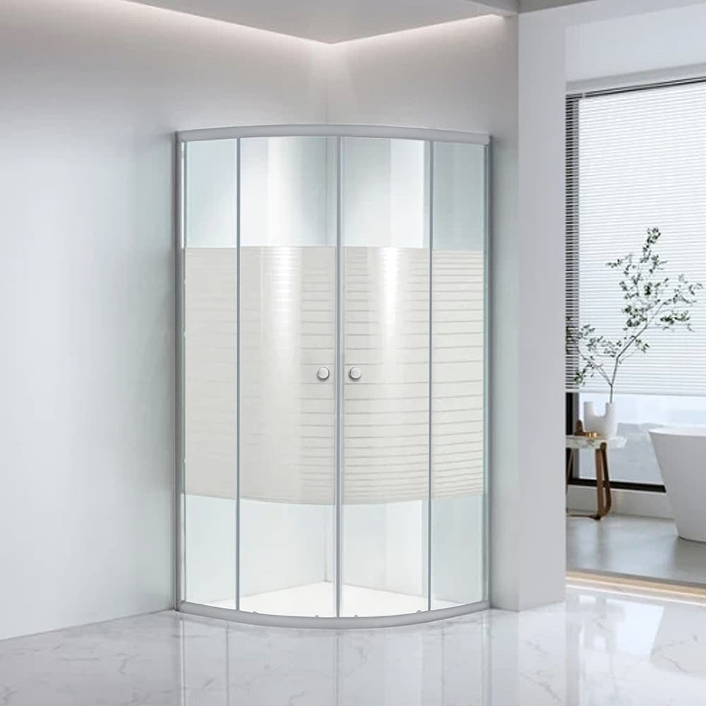 Овална душ кабина без корито Cascada B-8120ER / 90x90x180см стъкло с бели ленти