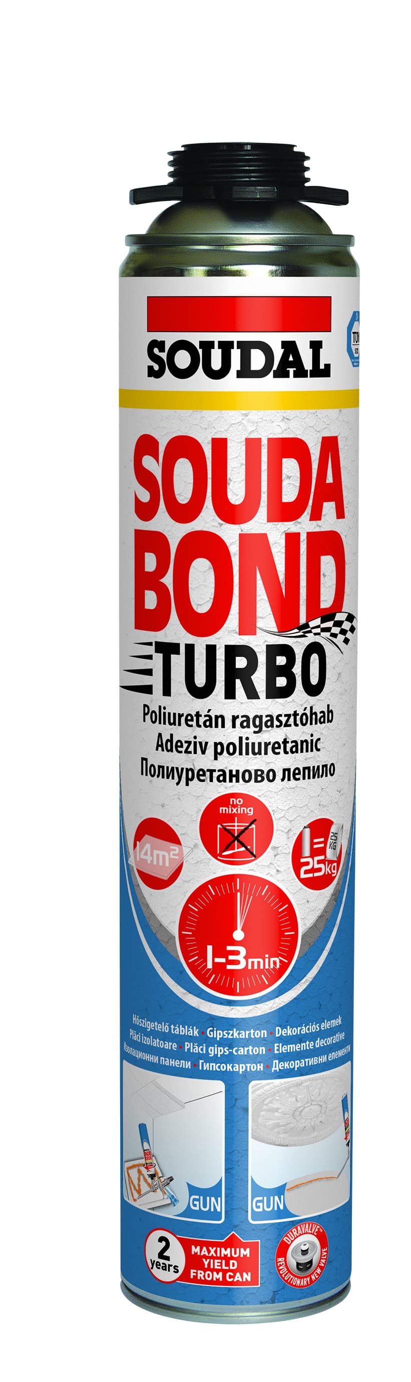 Супер бързо пистолетно полиуретаново лепило Soudal Turbo 750мл оранжево