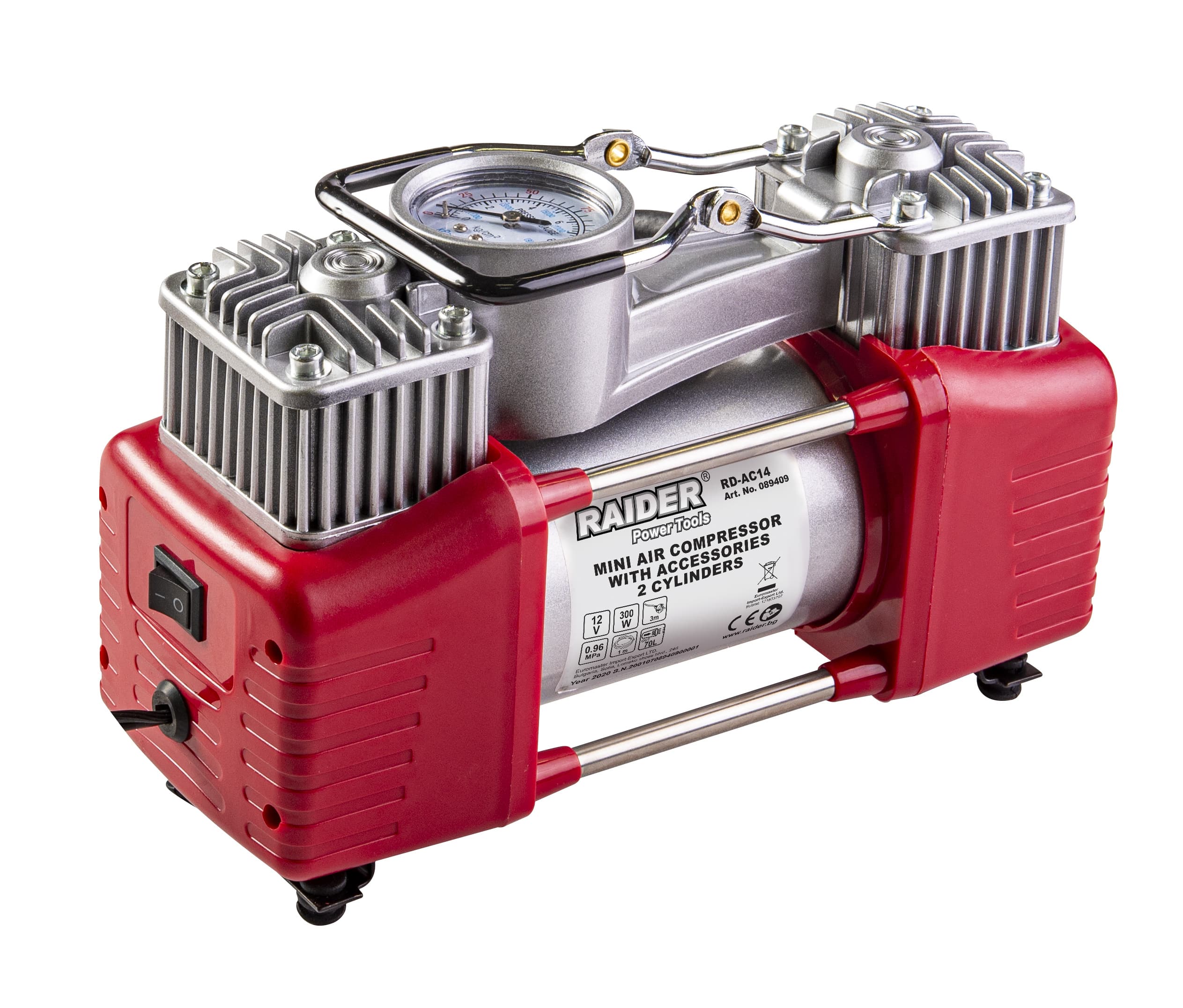 Метален компресор Raider RD-AC14 12V DC 300W / 2 цилиндъра с аксесоари