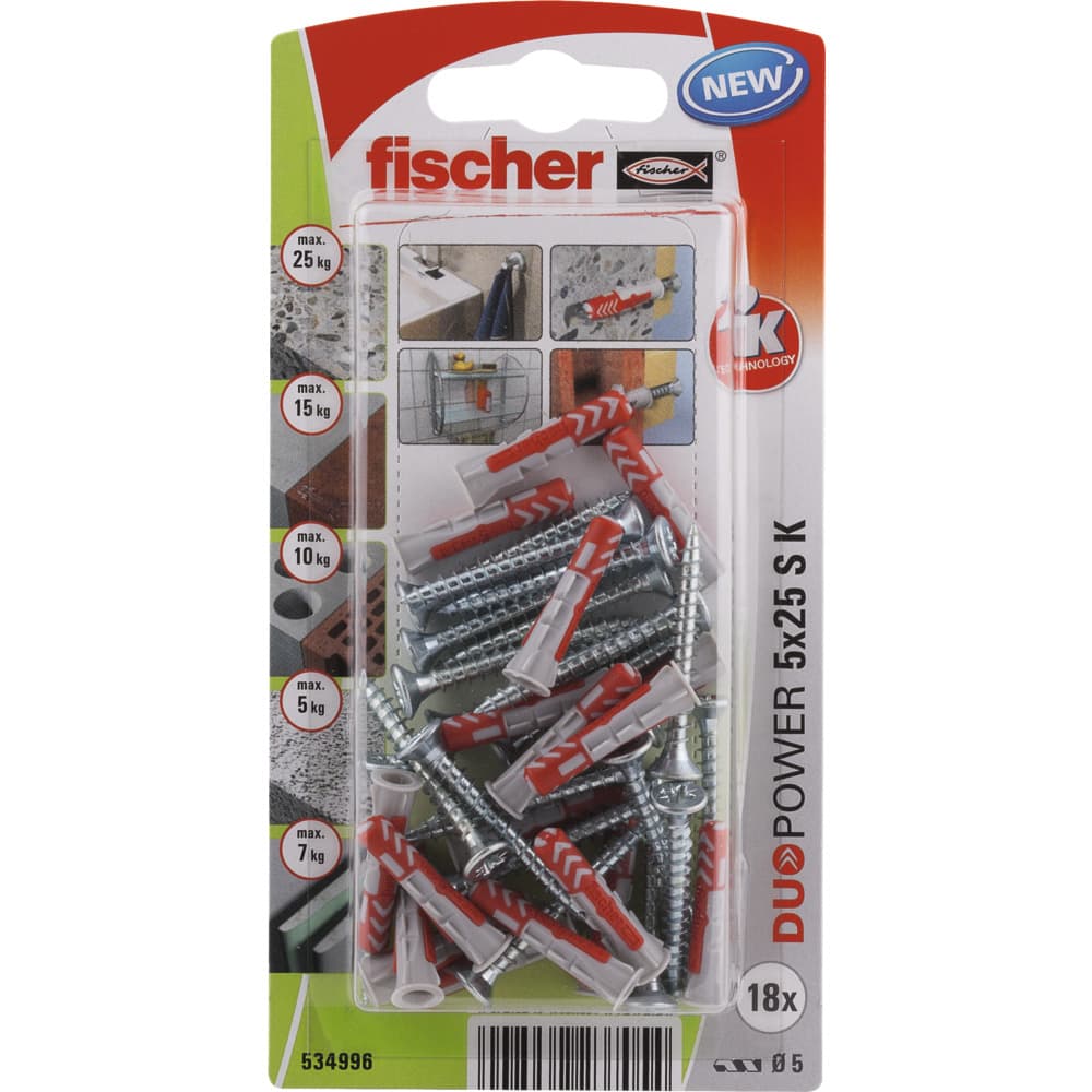 Комплект дюбели с винт Duopower Fischer 534996 / 5x25 мм / 18 броя