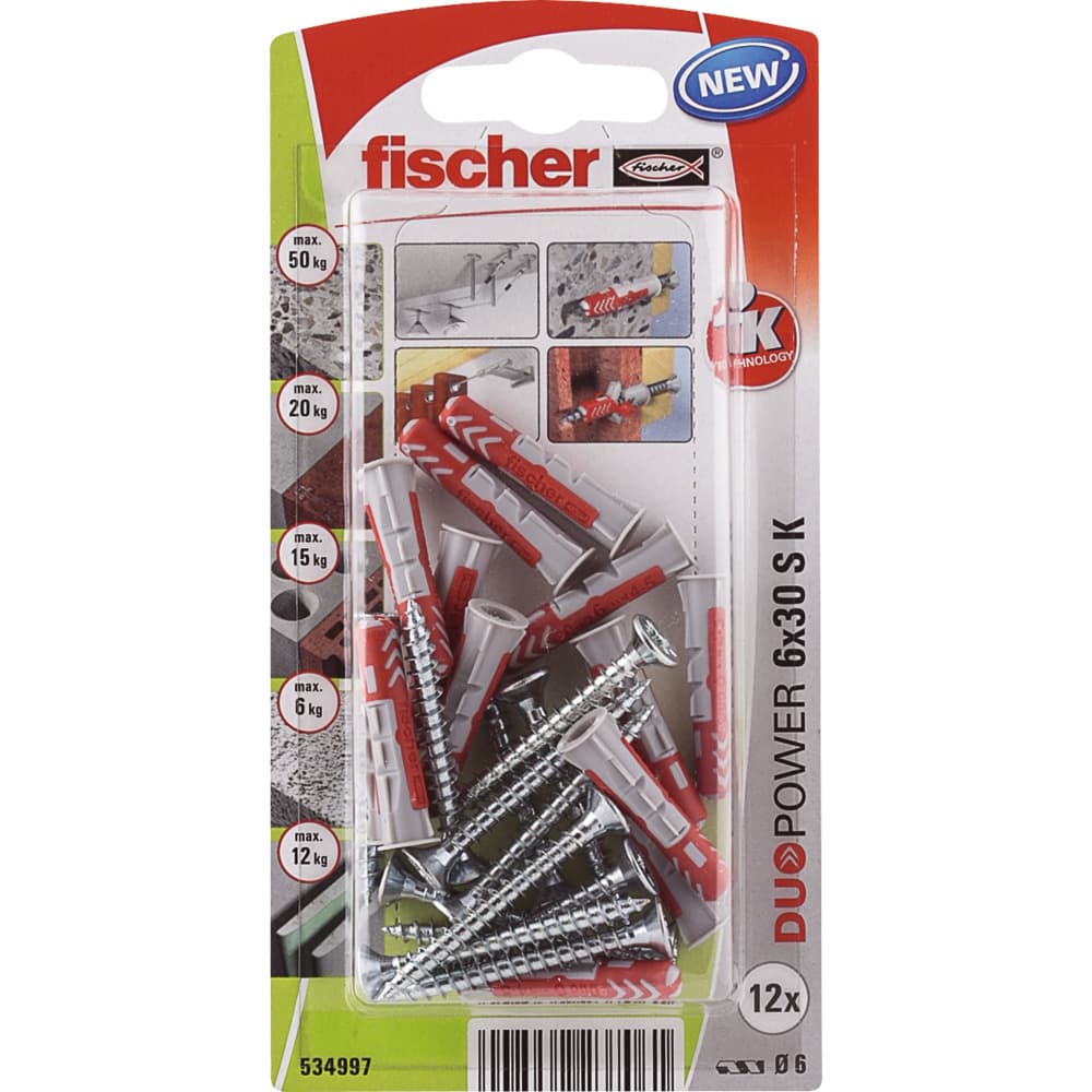 Комплект дюбели с винт Duopower Fischer 534997 / 6x30 мм / 12 броя