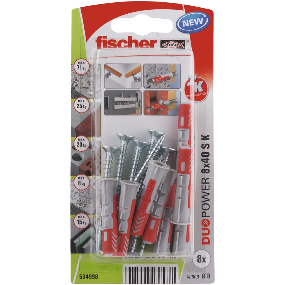 Комплект дюбели с винт Duopower Fischer 534998 / 8x40 мм / 8 броя