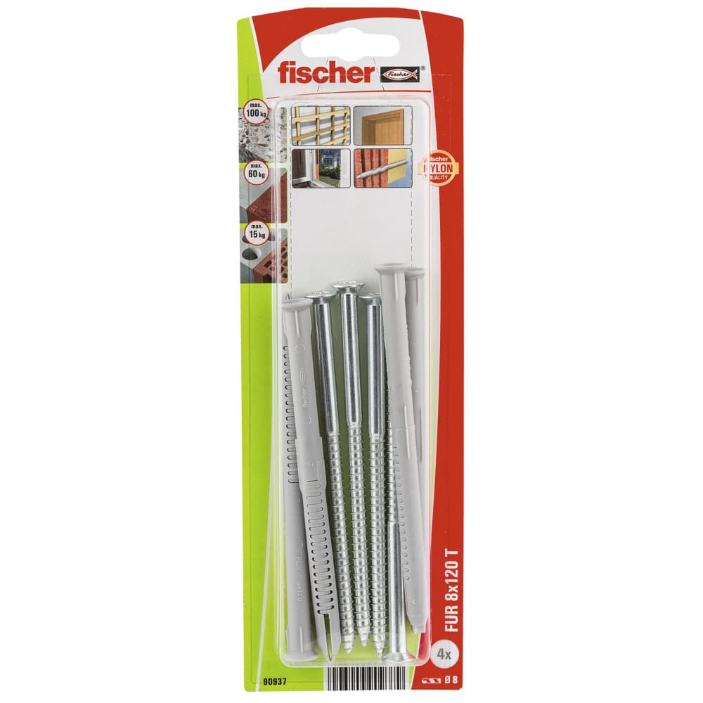 Рамков дюбел с винт фрезенк Fischer FUR 8x120 T K NV 90937 / 4 броя