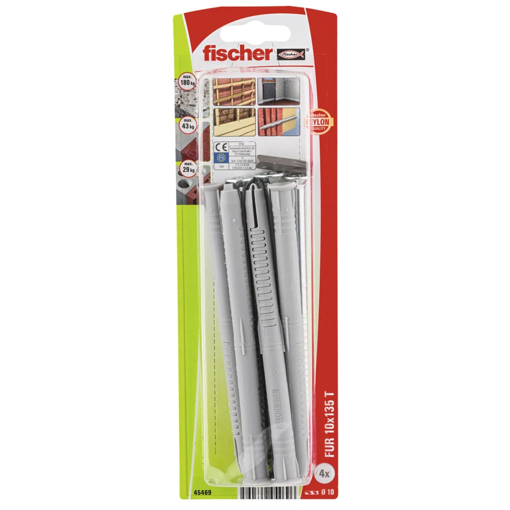 Рамков дюбел с винт фрезенк Fischer FUR 10x135 T K NV 45469 / 4 броя