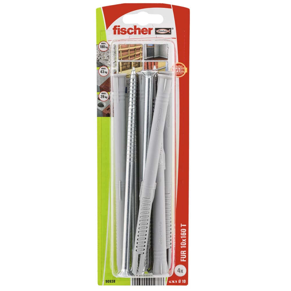 Рамков дюбел с винт фрезенк Fischer FUR 10x160 T K NV 90938 / 4 броя