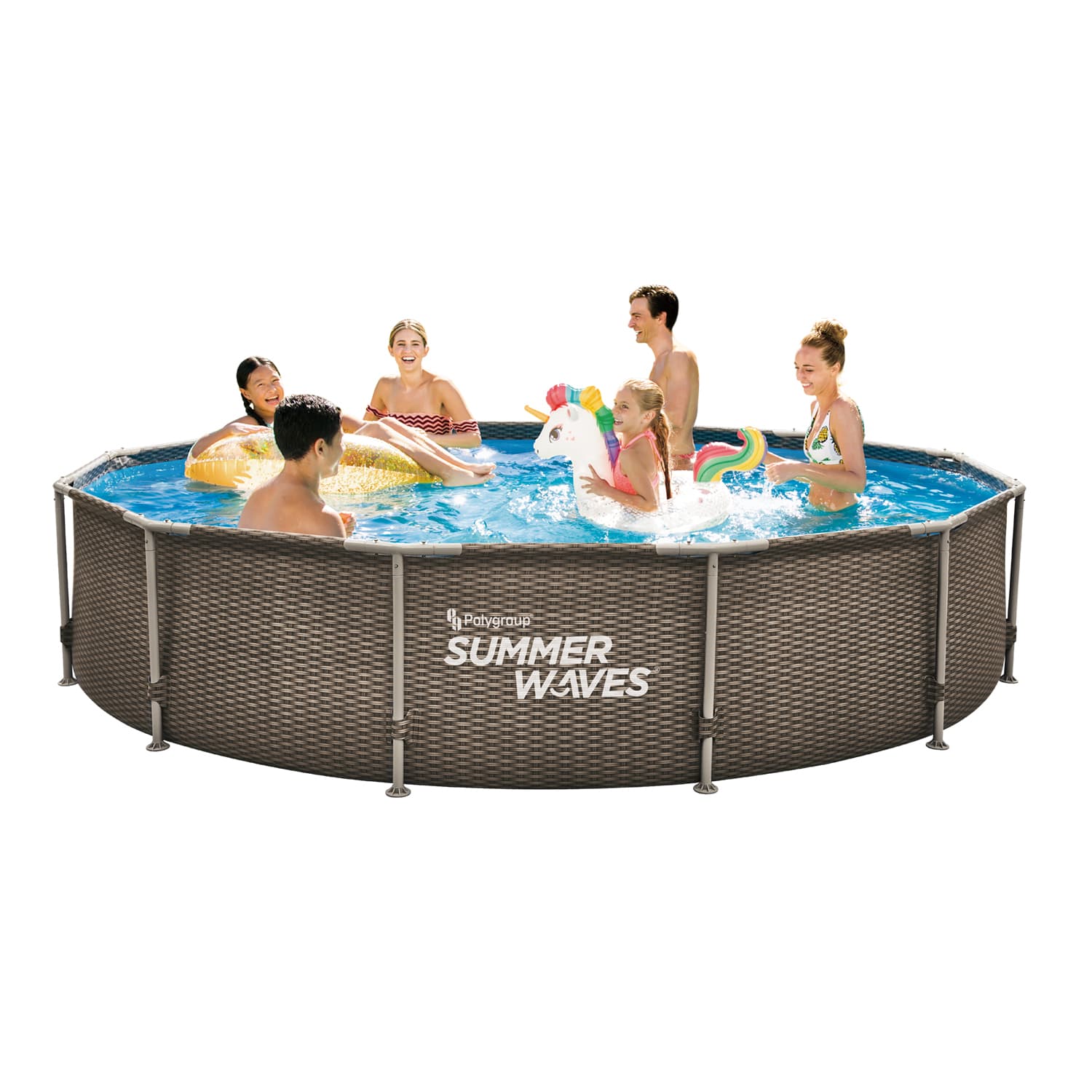 Басейн с метална рамка и филтърна помпа Polygroup 3.66mx76cm тъмен ратан 