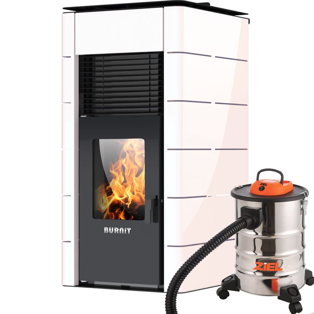 Пелетна камина Burnit Concept 25 с водна риза / Бялa + Прахосмукачка за пепел