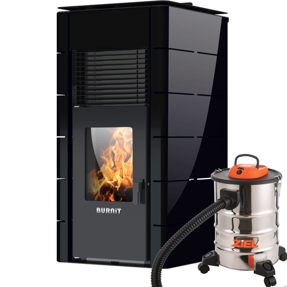 Пелетна камина Burnit Concept 25 с водна риза / Черна + Прахосмукачка за пепел 