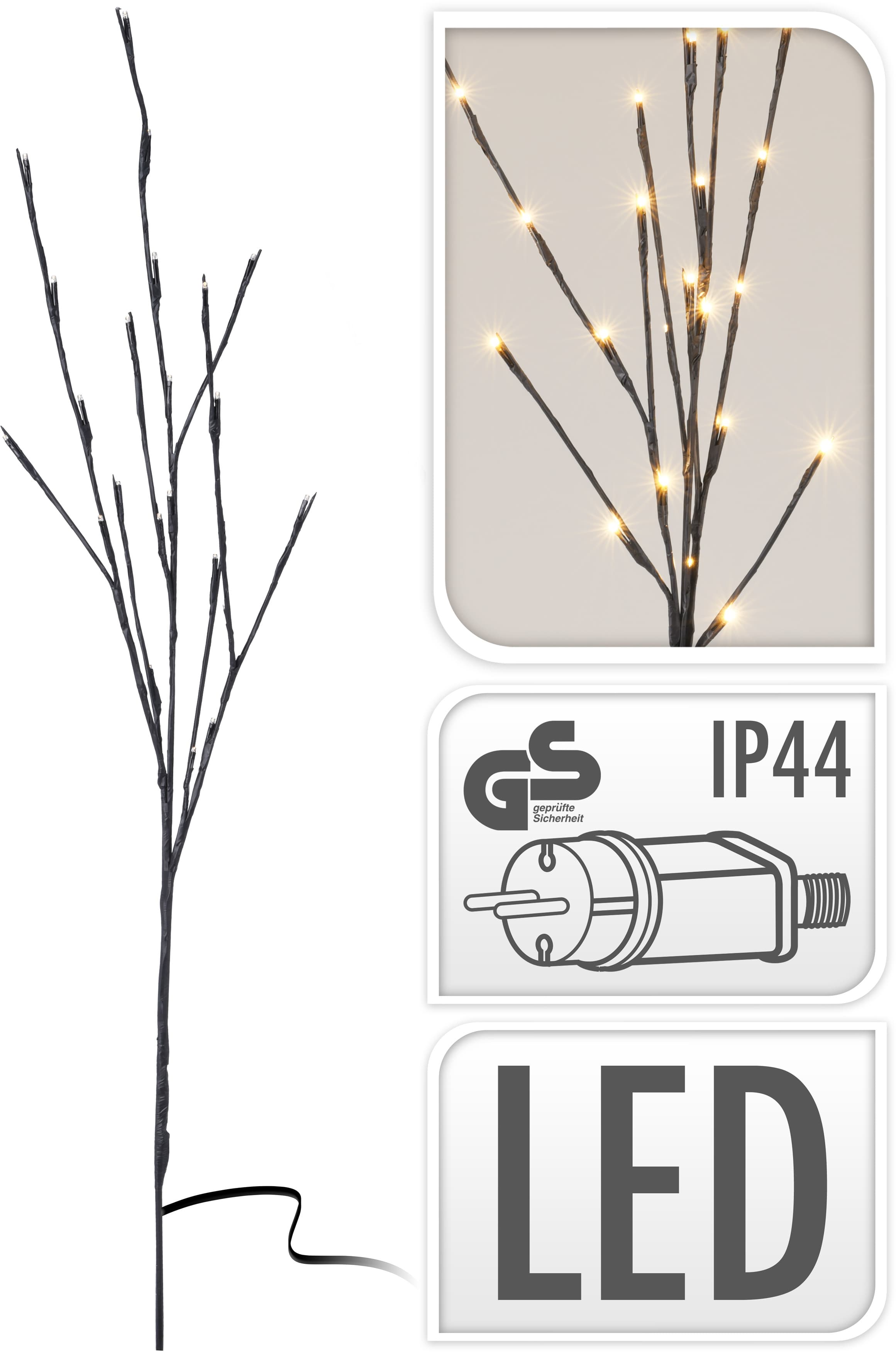 Светещи клонки 72 LED топла светлина IP44 100см