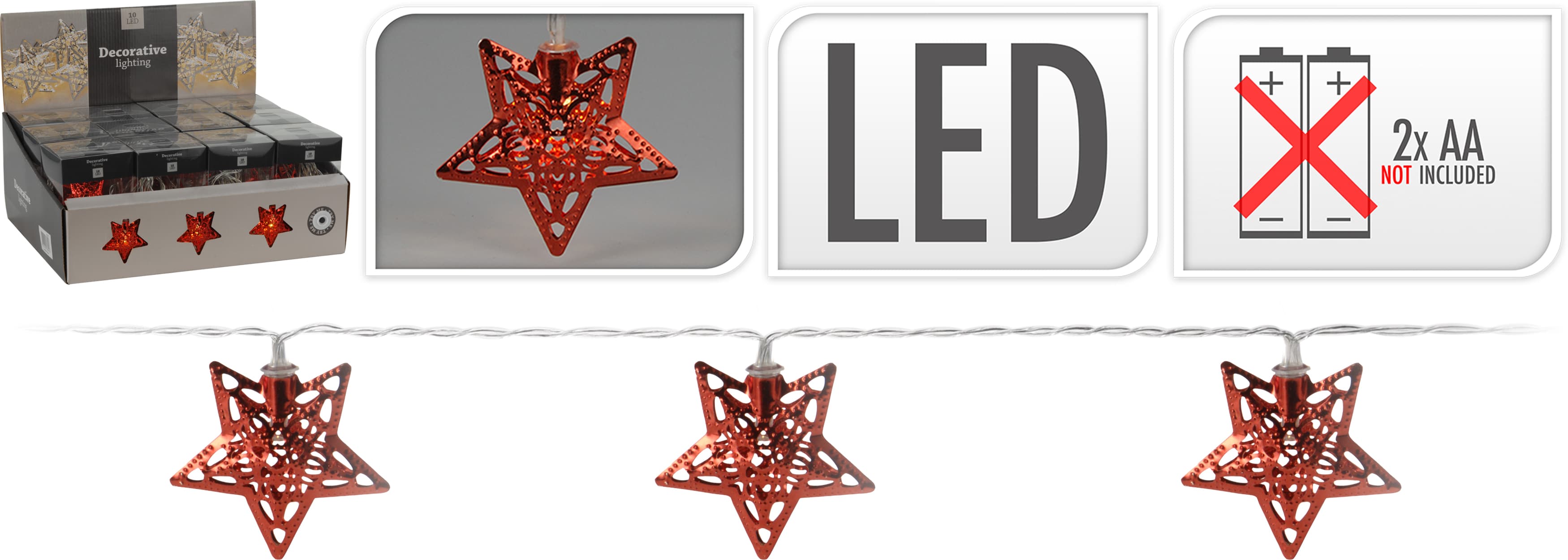 Коледни LED звезди червени 10 броя