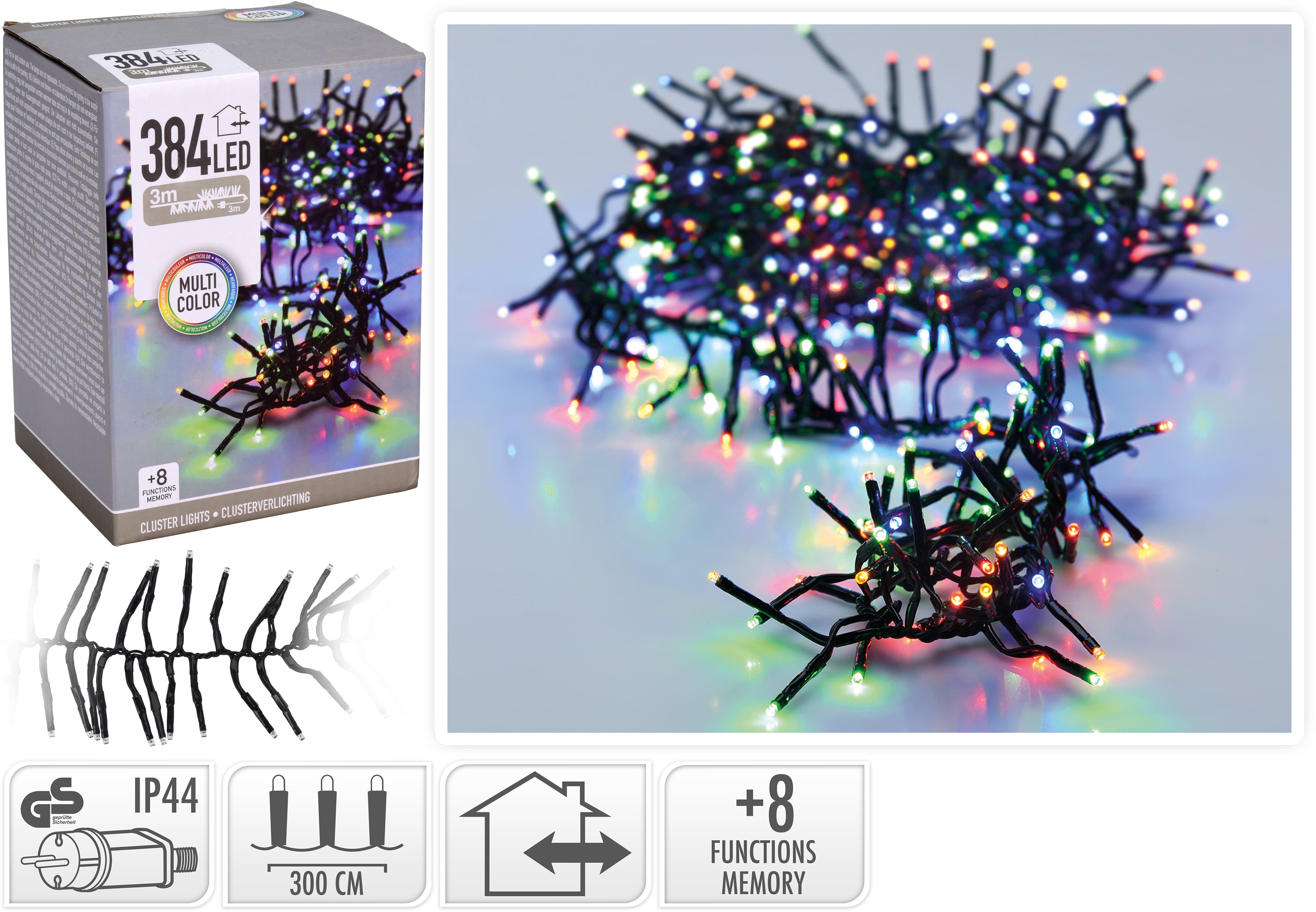 Коледни лампички 384 LED цветни IP44 300см