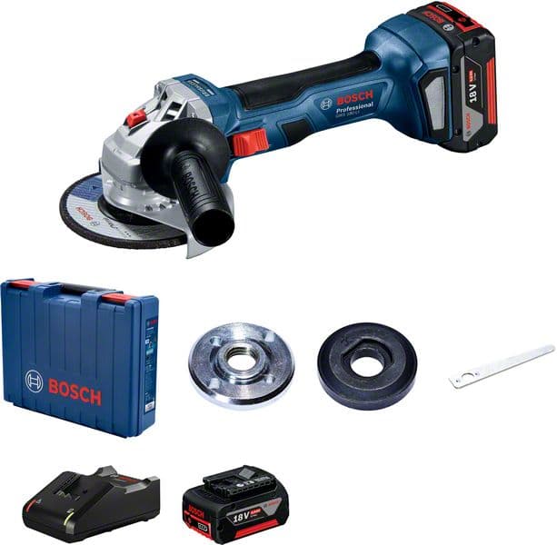 Акумулаторен ъглошлайф Bosch GWS 180-LI с 2 батерии 18V/4.0Ah и зарядно 125 mm