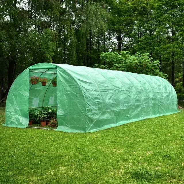 Оранжерия 1000x300x200см с 2 врати и 20 прозореца UV защита 30кв.м / зелена