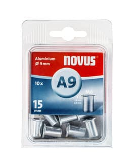 Алуминиева гайка нит Novus M6x15 мм / ф9мм / 10 броя