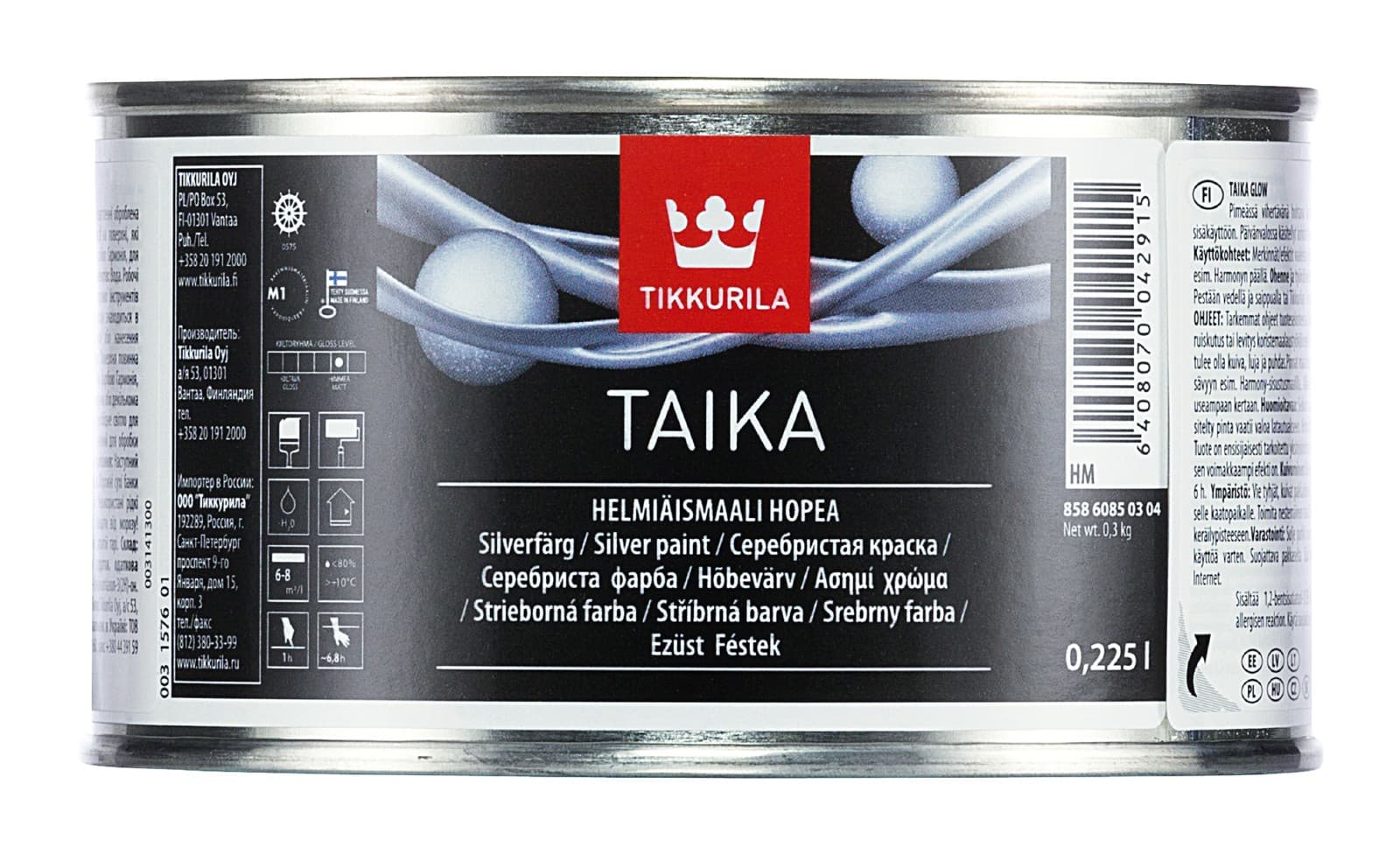 Перлена плътна боя Taika HM сребро 0,225л
