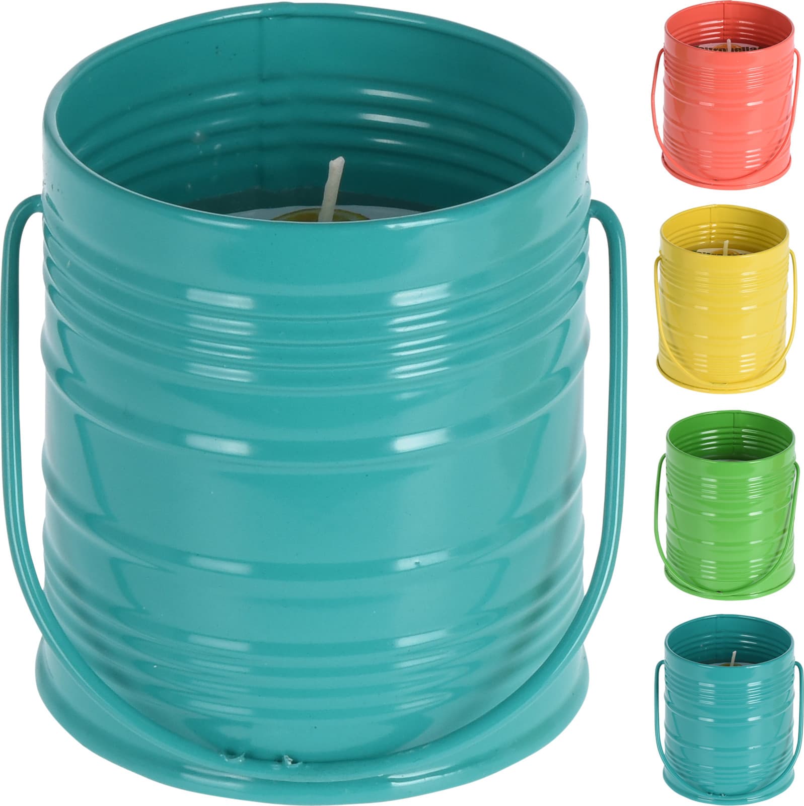 Свещ в цветна метална кофичка Citronella