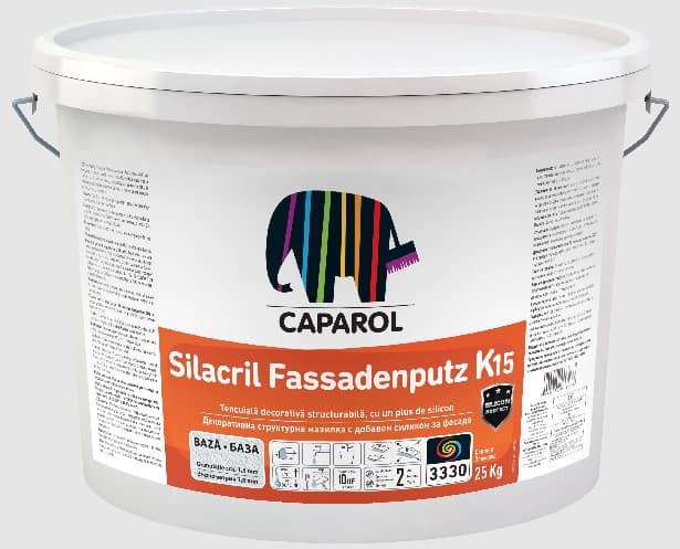 Декоративна мазилка обогатена със силикон Caparol Silacril Fassadenputz K15