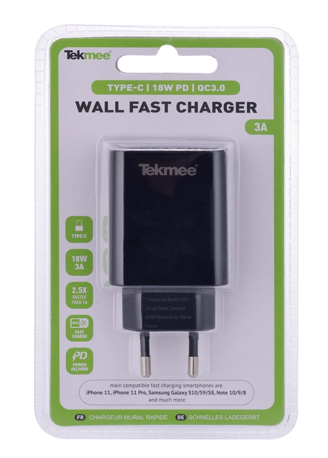 Бързозарядeн адаптер за телефон Type C + USB 3A 18W