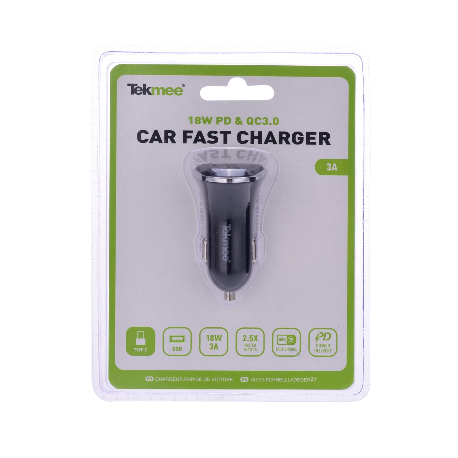 Зарядно за автомобил Type C + USB бързозарядно 3A 18W 