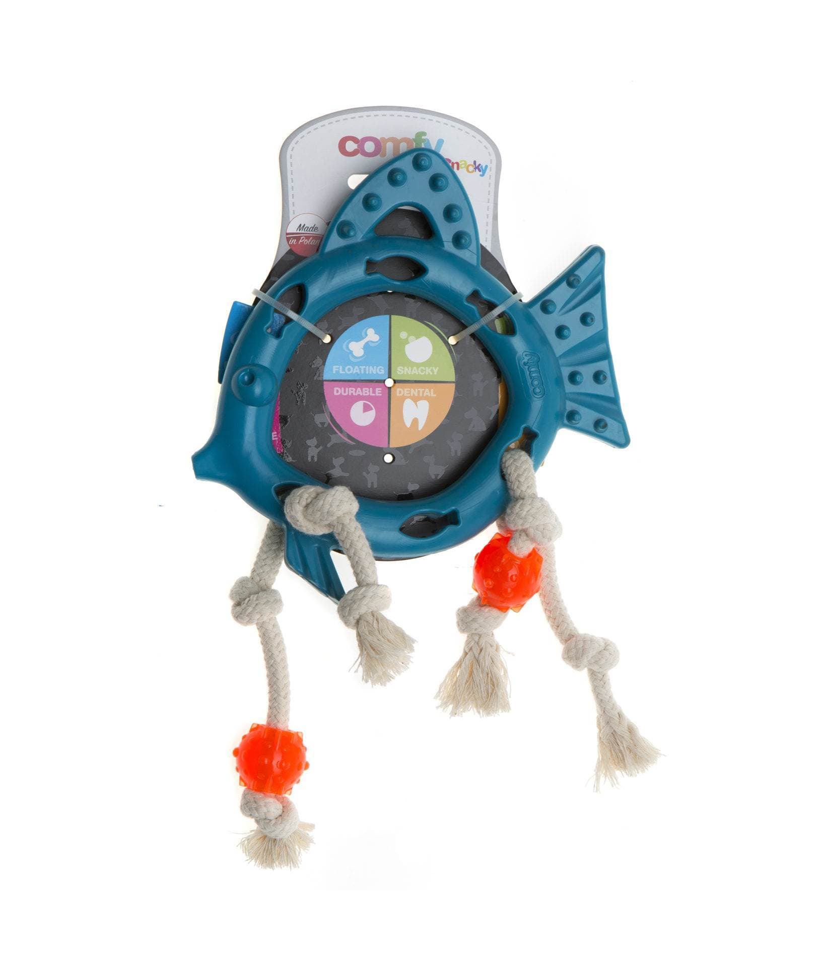 Играчка за кучета Comfy Toy Robbi Snacky FIsh Blue W Rope 13см