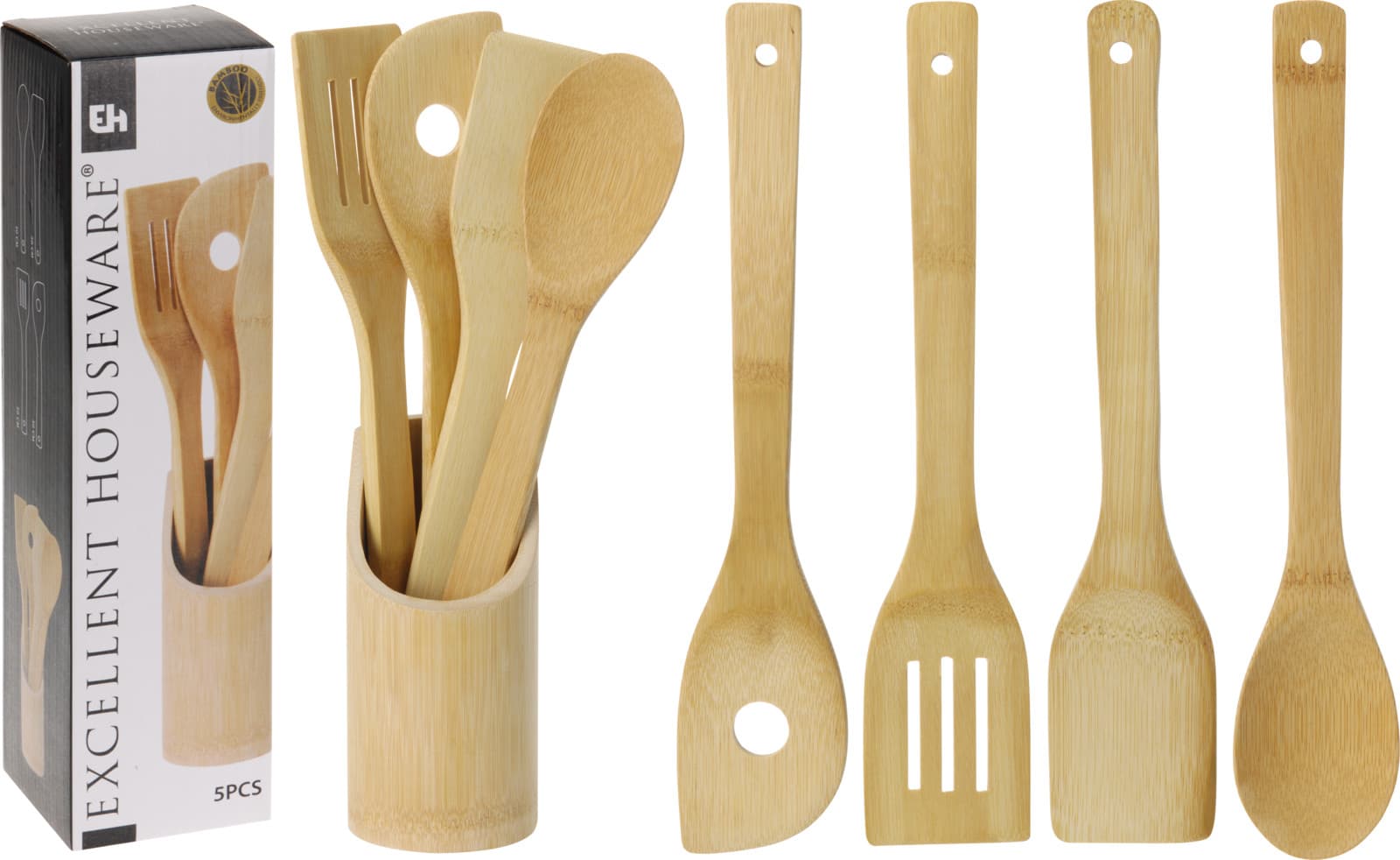 Комплект кухненски прибори за готвене Bamboo / 4+1 броя 