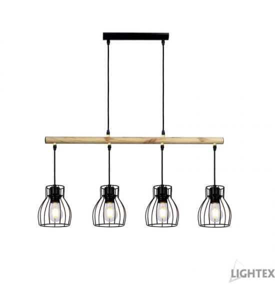Пендел Lightex Berta 4xE27 черен + светло дърво  
