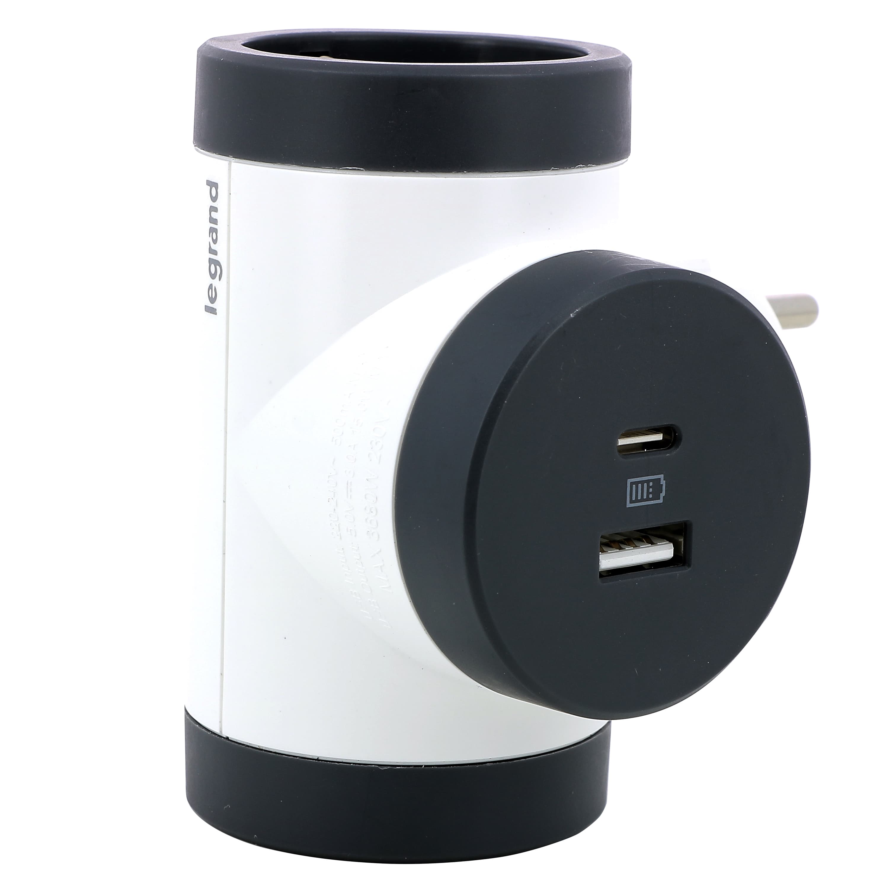 Адаптер за контакт Legrand 2х Шуко Т-образен въртящ с USB A+C бял 