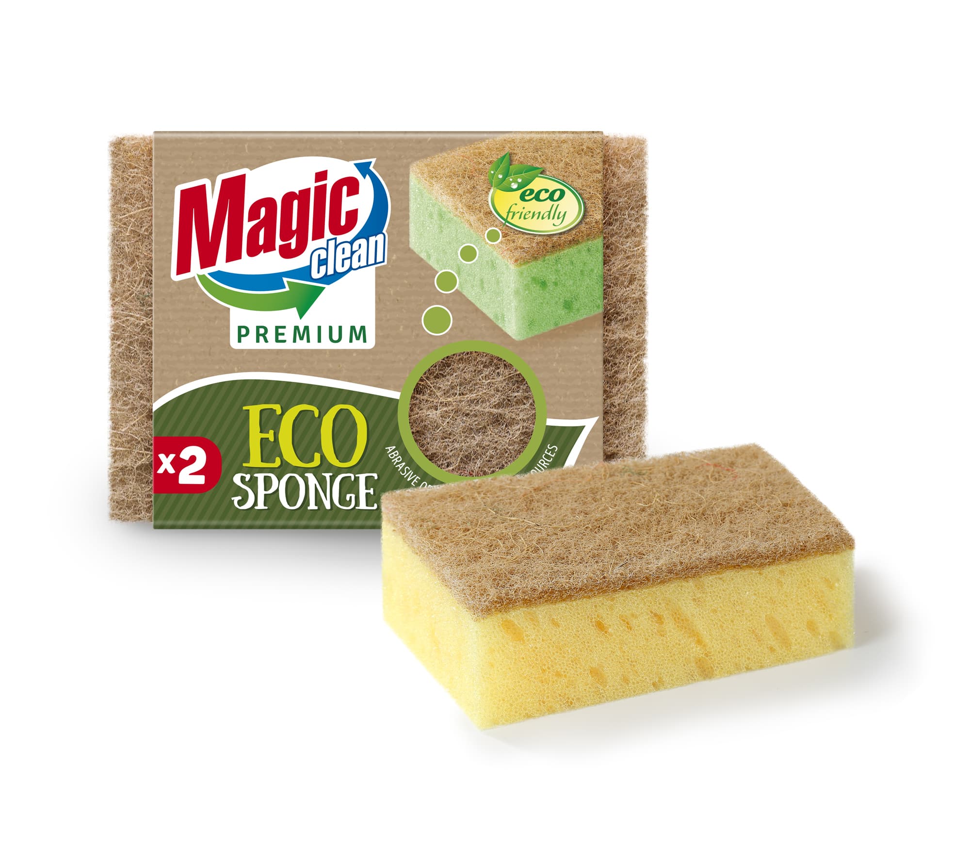 Домакинска гъба с натурална фибра Magic clean premium Еco 2 броя