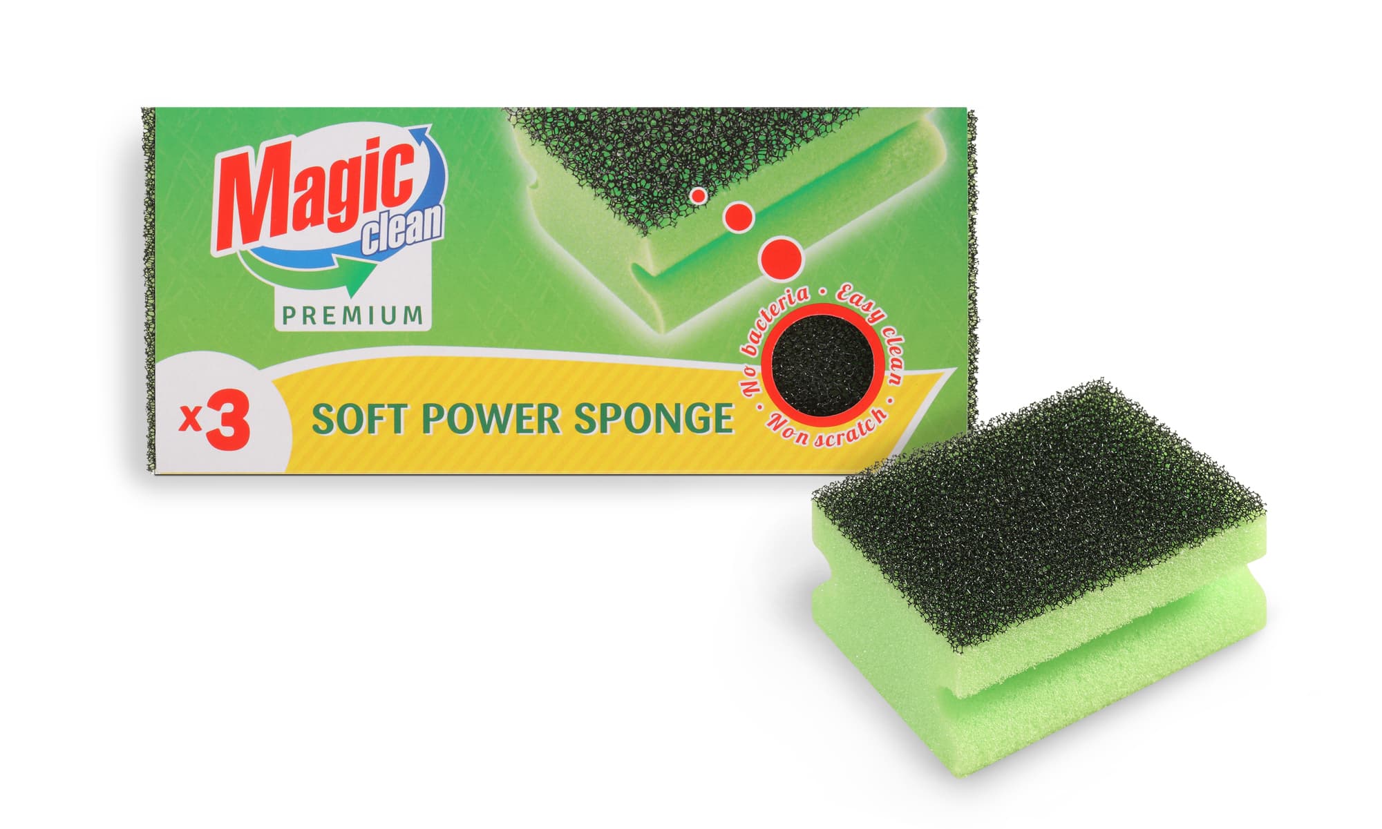 Домакинска гъба с недраскаща фибра soft power Magic clean premium 3 броя
