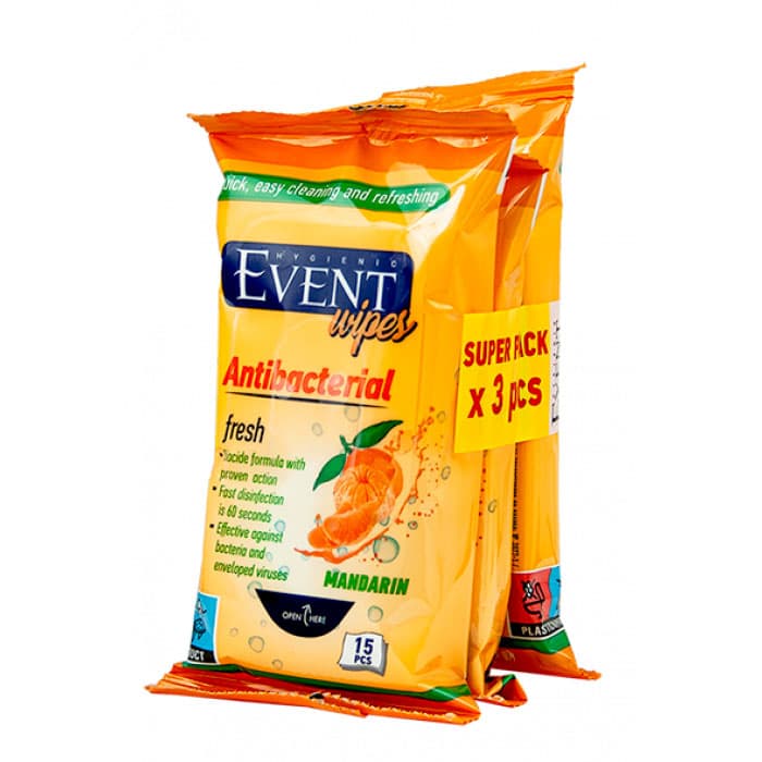 Влажни антибактериални кърпи Event Мандарина 3x15 броя