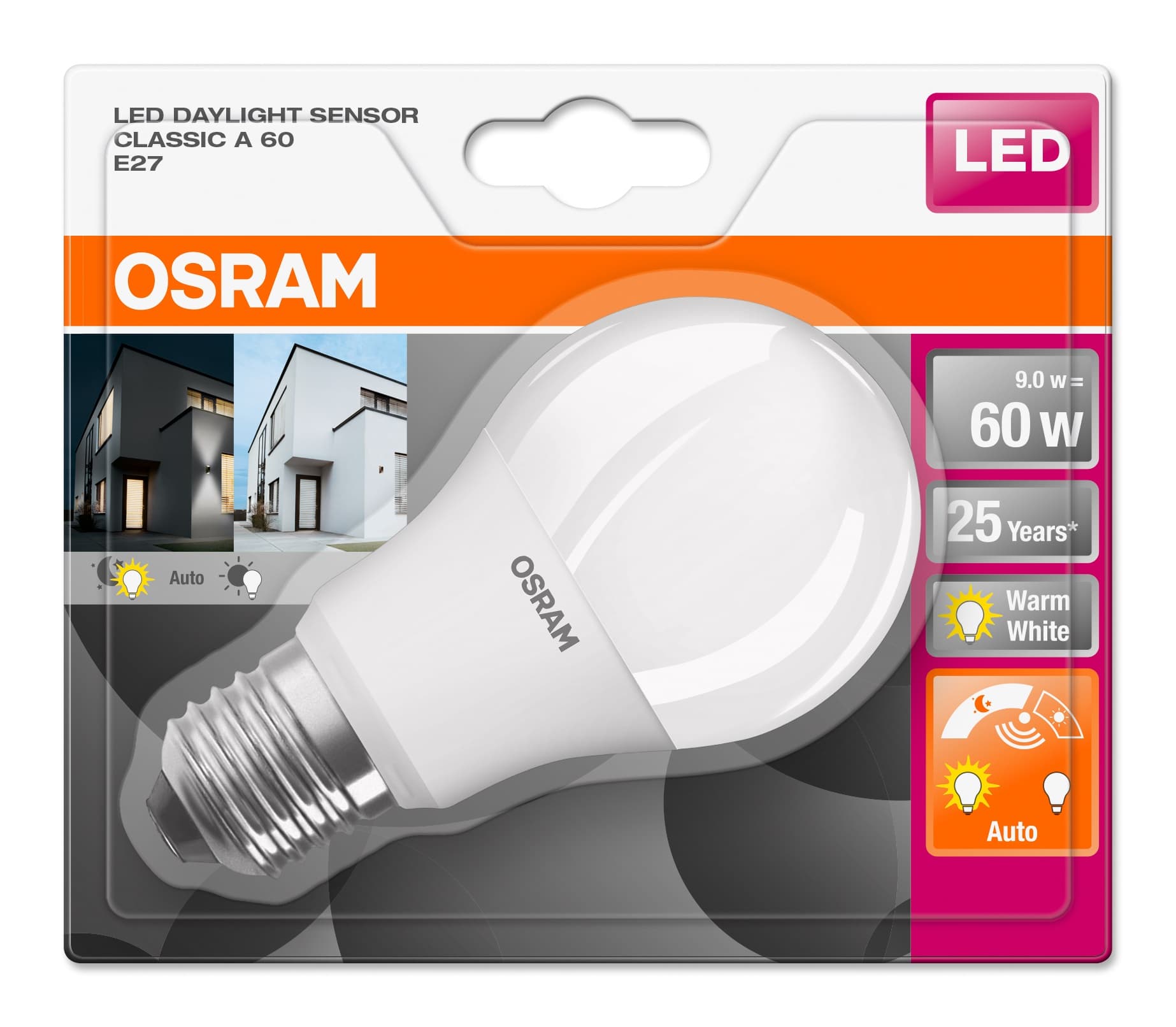 LED крушка Osram със сензор за осветеност E27 9W 2700K