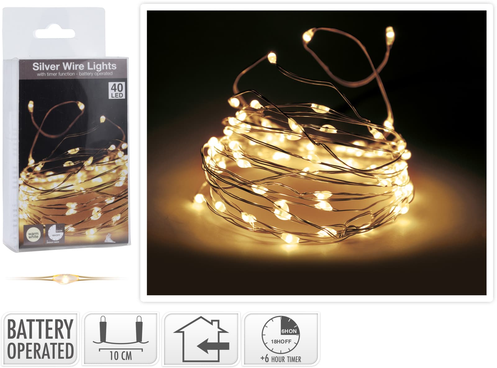 Коледни лампички 40 LED Silverwire топла бяла светлина 