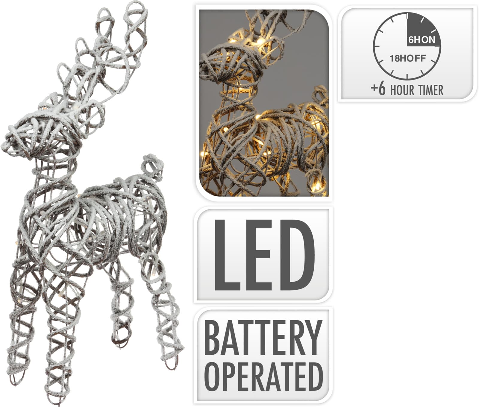 Коледен светещ елен Rotan Snow 10 LED 50см