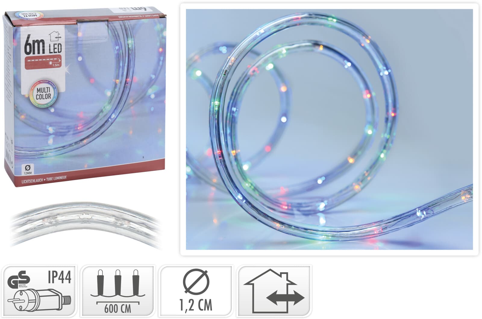 Светещ LED маркуч разноцветна светлина IP44 6м 