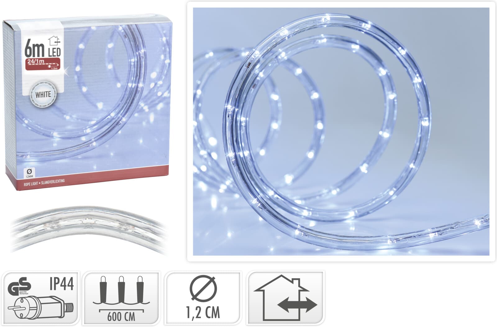 Светещ LED маркуч бяла светлина IP44 6м  