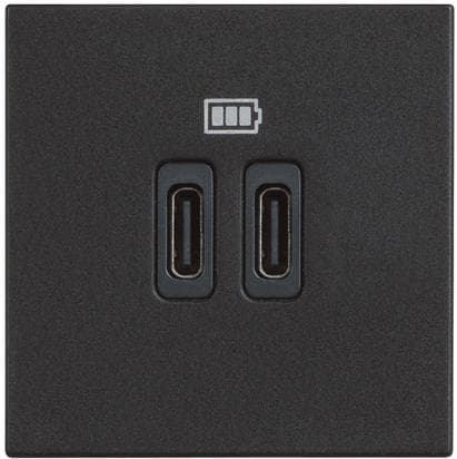 Розетка 2xUSB тип C 3A 2 модула Bticino Classia черен 