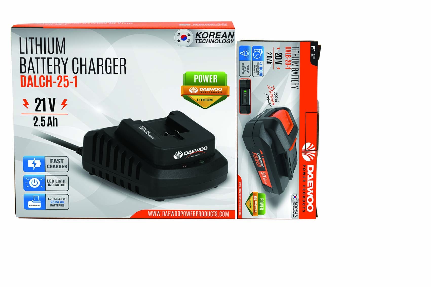 Зарядно устройство Daewoo Uni-Bat 21V/2.5Ah с 1 батерия 20V / 2.0Ah