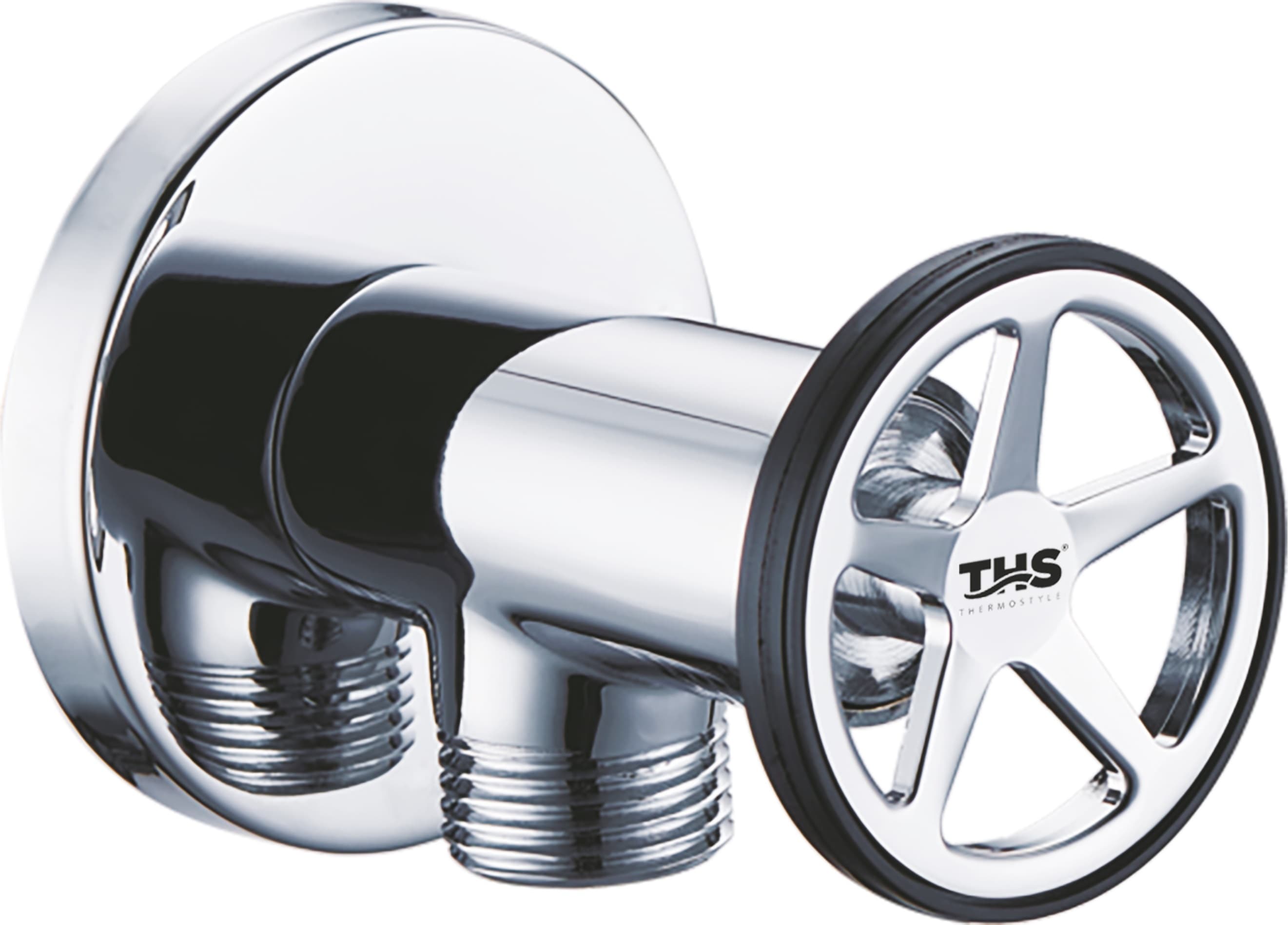 Спирателен кран THS 1/2x1/2" Chrome Oval с розетка и керамичен механизъм