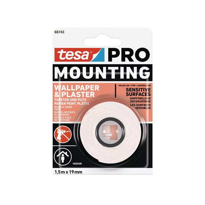 Монтажна лента за тапети и мазилка Tesa PRO 1.5м x 19мм