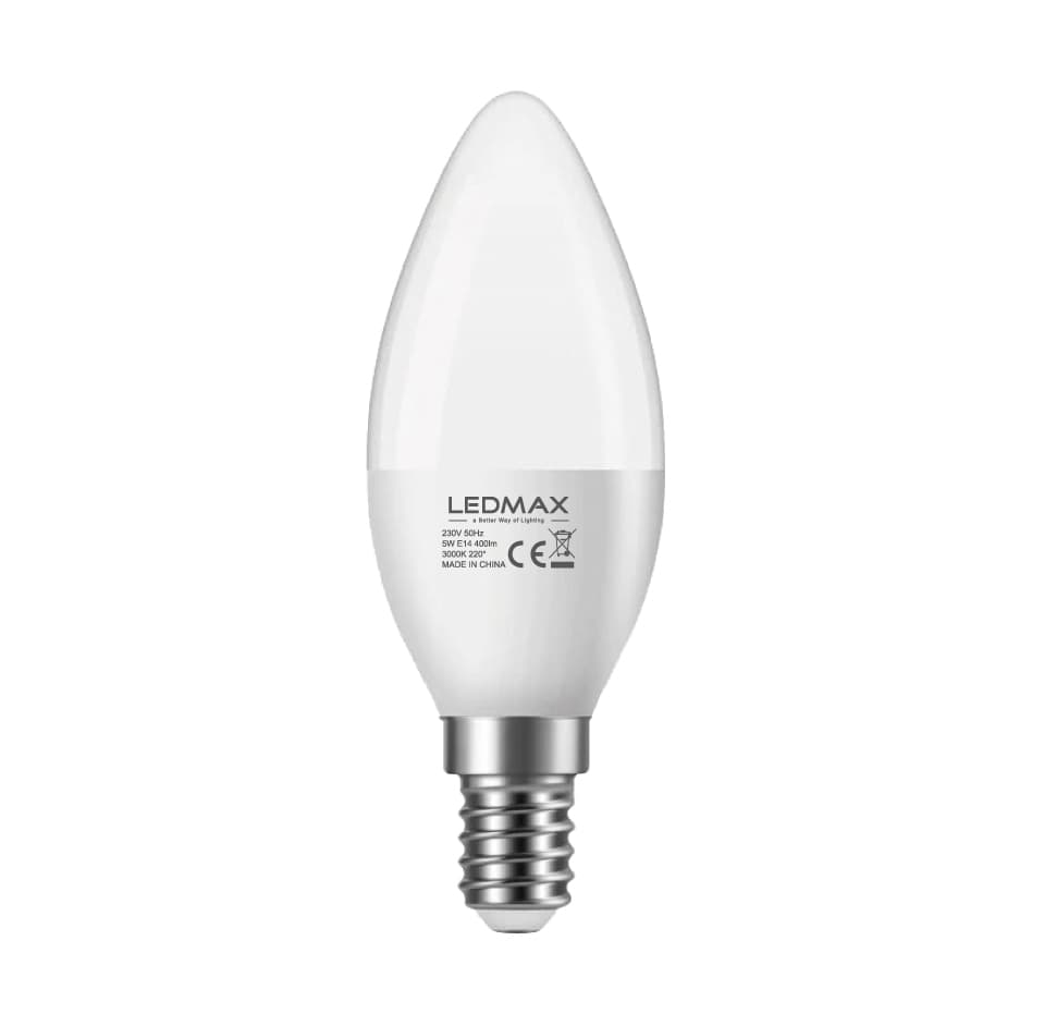 LED крушка LEDMax Е14 5W 3000K C37 CE/EMC