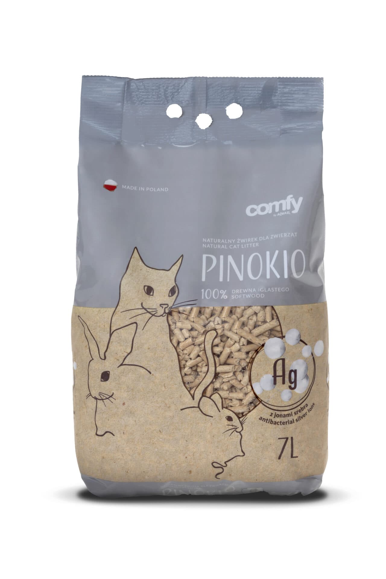 Дървени пелети / талаш Comfy Pinokio Wooden Gravel Silver 7л