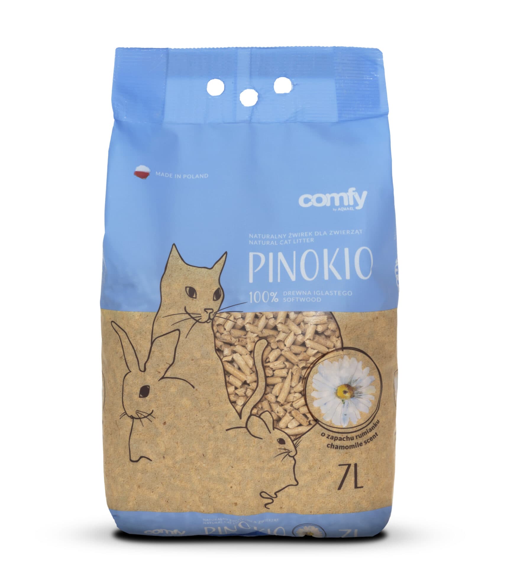 Дървени пелети / талаш Comfy Pinokio Wooden Gravel Camomile 7л