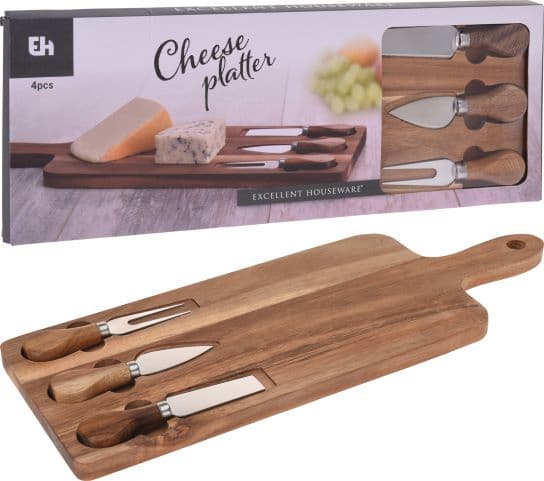 Дъска + ножове за сирене Акация 42х15,5см
