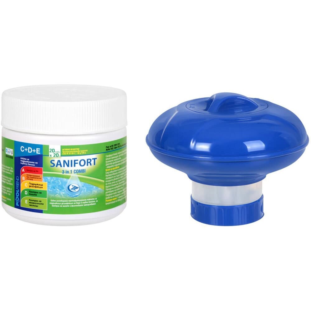 Мини сет за басейни Sanifort Poolfriend 20х20г + диспенсер 