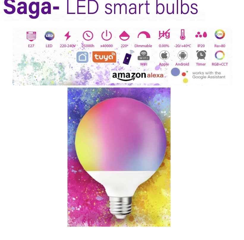 LED Smart крушка Vito Saga 14W G95 E27 RGB+W WiFi