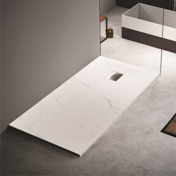 Правоъгълно поддушово корито IC Marble texture 100х80х3.5см бял мрамор