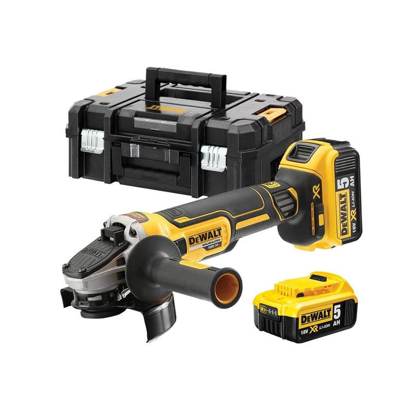 Акумулаторен ъглошлайф DeWALT DCG405P2-QW 18V 125мм с куфар, 2 батерии и зарядно