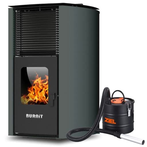 Пелетна камина Burnit Advant V2 18 с водна риза / 18 kW сив антрацит + прахосмукачка за пепел