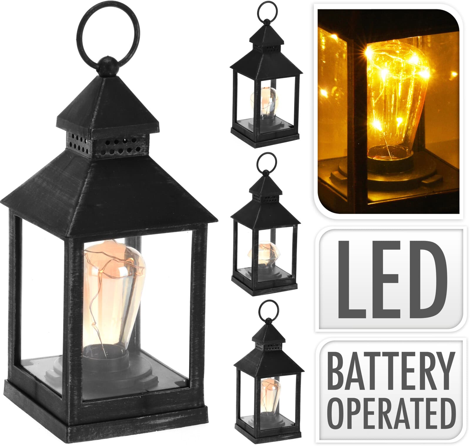Коледен LED фенер 23см черен